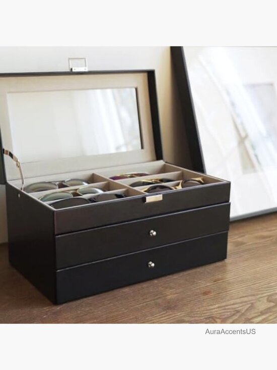 18-Slot Sunglasses Organizer, 3-Layer Leather Eyewear Storage Box, Display main image 6